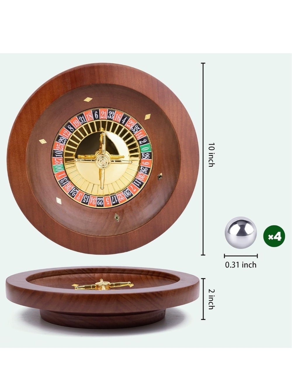 10 Inch Wooden Roulette Wheel, NEW - Picture 5 of 6